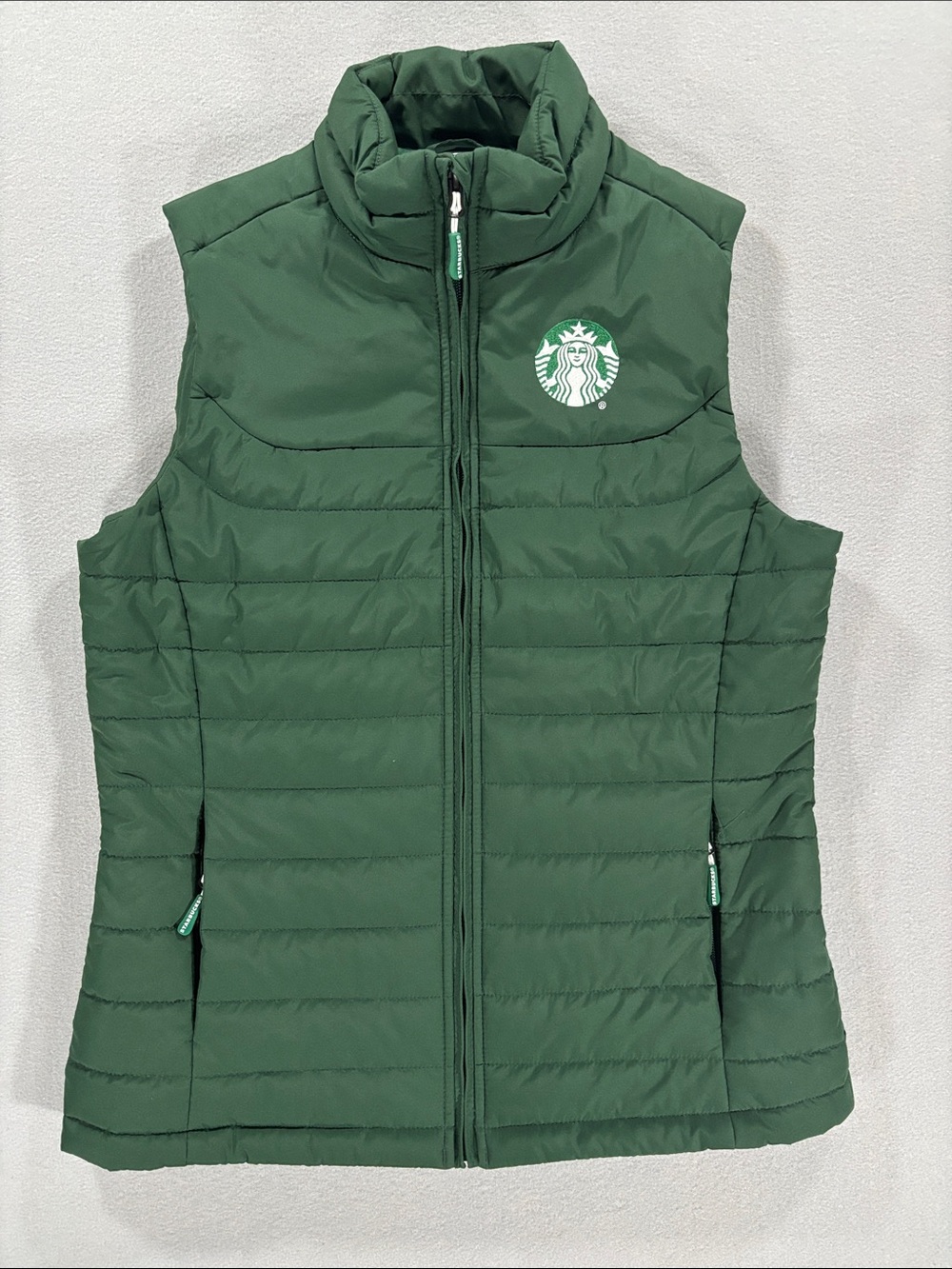 Starbucks Dark Green Quilted Sleeveless Puffer Vest women’s L